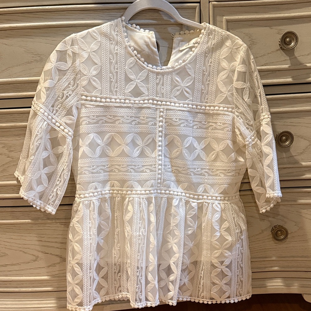 Chicwish White Lace Blouse with Intricate Patterns